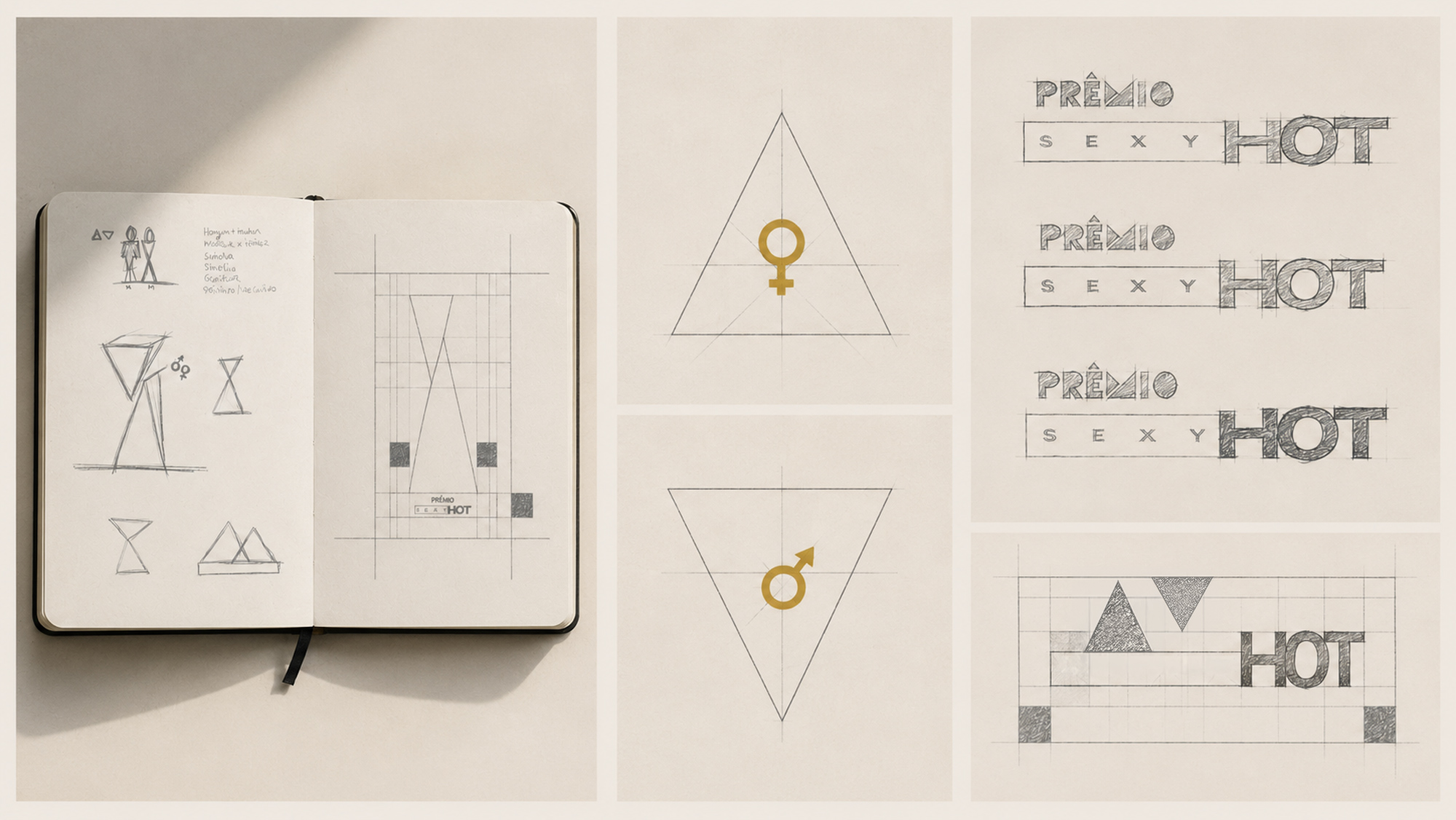 Sketchbooks: two triangles, masculine and feminine, and the construction of the logotype